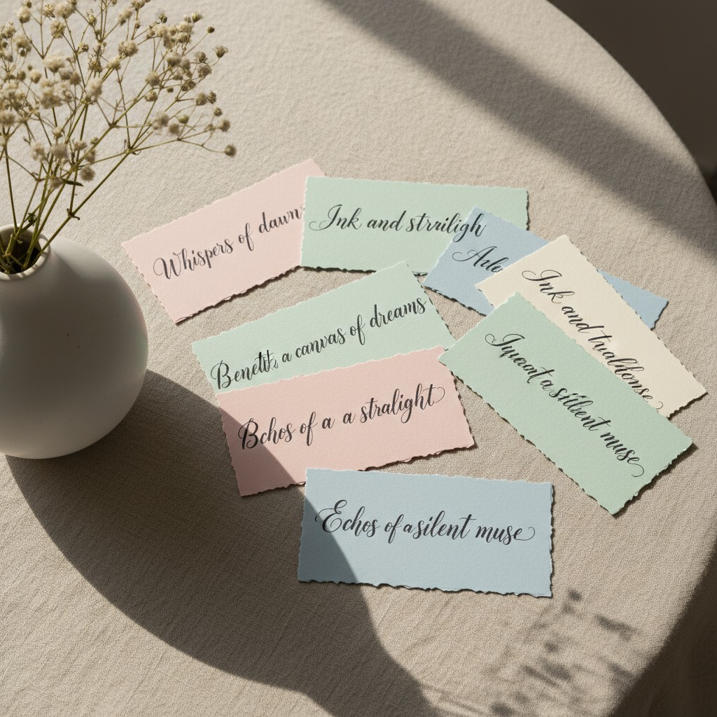 A collage of pastel-colored cards with inspirational phrases and decorative vases.